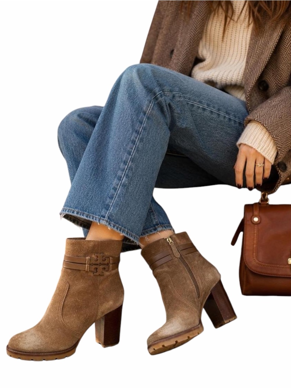 Tory Burch Leigh Lug Suede Ankle Boots in Taupe - 9.5